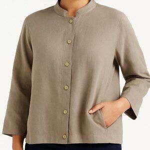 Eileen Fisher Italian Linen Mandarin Collar Button Front Top - Size Medium